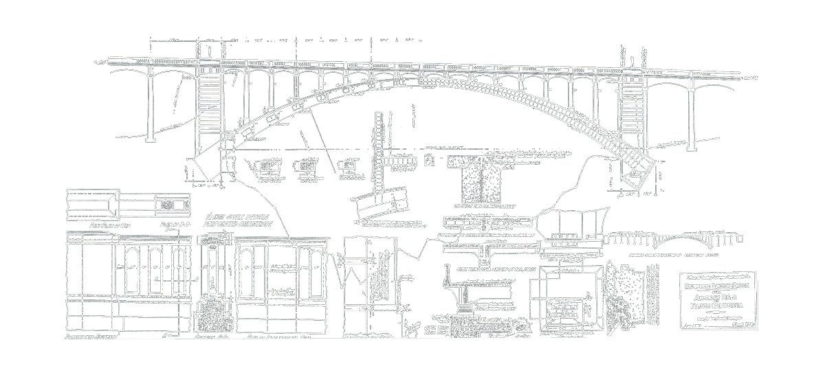 Conceptual blueprint of Rainbow Bridge, marking the commencement of a centennial architectural journey.